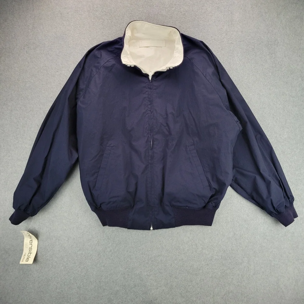 Nautica Yacht Club Reversible Bomber Jacket Mens L White Navy Blue Vintage NWT‎